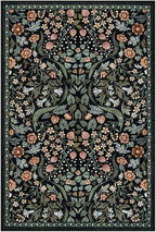 Moynesa Floral 2x3 Entryway Rug, Washable Kitchen Rugs Non Slip Front Door Mat for Indoor Entrance, Boho Ultra Thin Small Rug Soft Botanical Throw Carpet for Bathroom Bedroom, Black