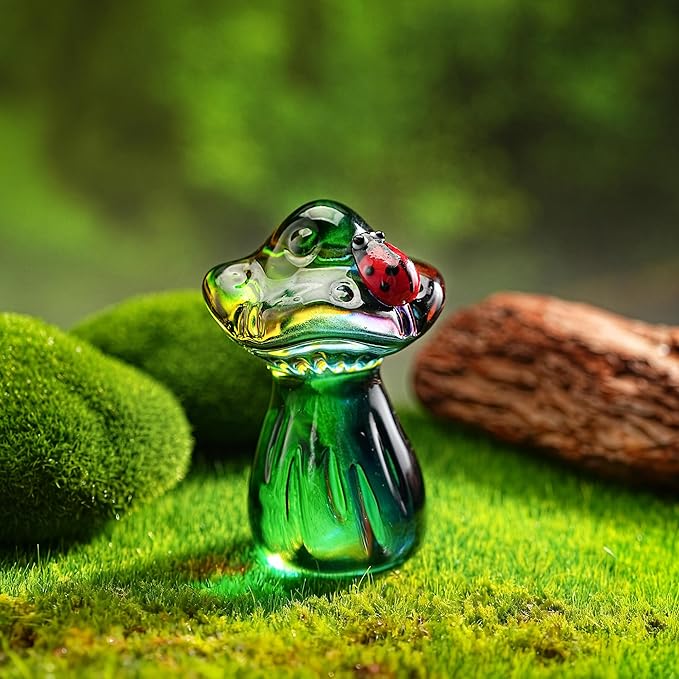 H&D HYALINE & DORA Cute Crystal Mushroom Figurine Mini Colorful Mushroom Ladybug Figurines for Fairy Garden Terrarium Accessories Decor