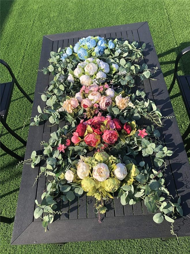 H&S BRIDAL Wedding Arch Flowers, 30 Inch Rustic Artificial Floral Swag for Door Lintel, Green Leaves Rose Peony Sunflowers Table Centerpieces Home Decoration