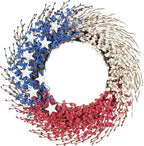 Idyllic 22 Inch Large Patriotic Wreath with Red White Blue PE Ribbons & White Stars - 4th of July Memorial Day Front Door Decor, Outdoor Holiday Wreath