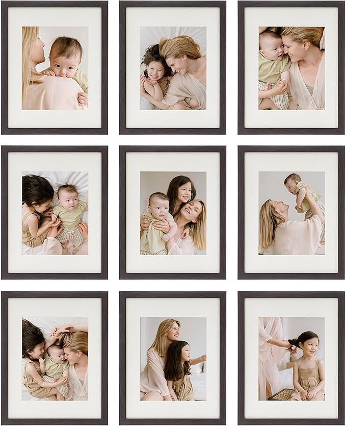 Sheffield Home 9 Piece Gallery Wall Frame Set, 11x14 Inch, Dark Oak