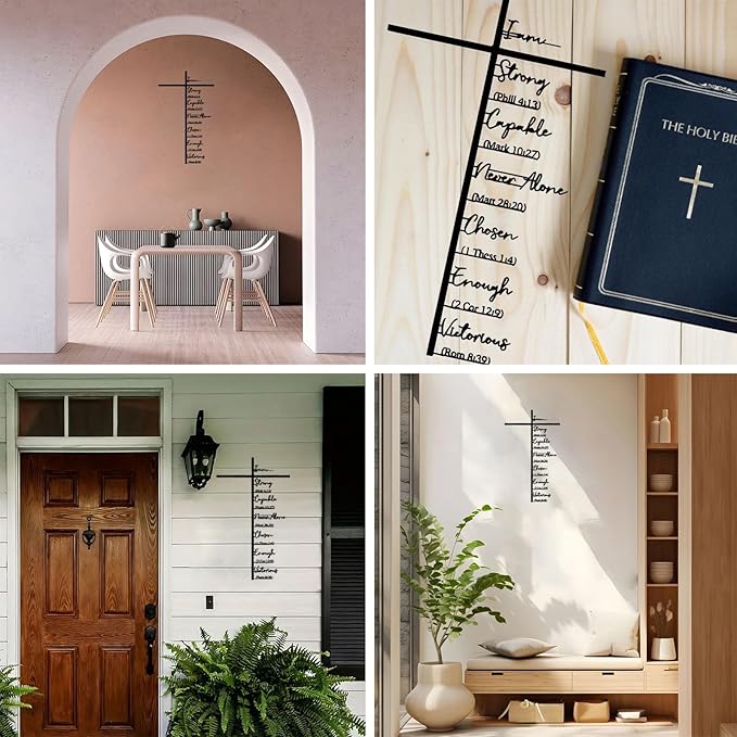 Elegant Metal Christian Inspirational Bible Verses Cross Wall Art - 11.8" Scripture-Inspired Design Hanging Decor for Home Living Room Farmhouse Church Prayer Room Religious Gift