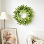 26" Spring Summer Greenery Wreath for Front Door, Large Green Wreath with Fern Leaves and White Flowers All Seasons for Indoor Outdoor Door Wall Window Porch Farmhouse All Season Home Decor