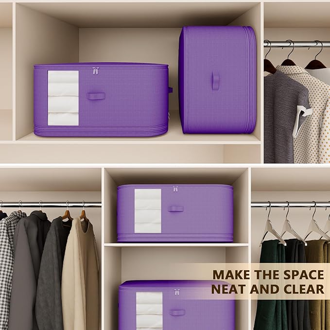 3-Layer Compressible with Zippers Blanket & Comforter Storage Bag,Ultra Space Saving Self Compression Organizer，Save 50% Space, 2 PCS，Purple
