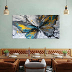 Abstract Butterfly Wall Art Teal Grey Yellow Butterfly Wall Decor Modern Marble Textured Canvas Poster Luxury Fluid Pictures Watercolor Neutral Artwork Living Room Bedroom Home Decoration 29.53x57.87"