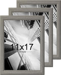 KTKDE 11x17 Picture Frame Set of 3,Grey Wooden frames, Vertical & Horizontal Wall Hanging for Wall Display,Studio Gallery Photo Frame for Photos, Posters & Art Prints