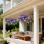 Homsunny Artficial Fake Hanging Flowers Plants with Baskets, 3PCS Silk Faux Outdoor Flowers UV Resistant Real Touch Plastic Flowers for Spring Garden and Home Patio Yard Decor (Double Purple)
