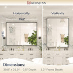 Keonjinn Black Framed Mirror for Bathroom 40 x 30 Inch, Rectangular Wall Mirror for Over Sink, Metal Frame Farmhouse Black Vanity Mirrors, Large Decorative Rectangle Mirrors(Horizontal/Vertical)