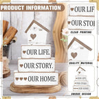 Cinnvoice 4 Pcs Farmhouse Tabletop Decor Rustic Family Blessed Home Table Centerpiece This Is Us Sign for Kitchen Shelf Desk Fireplace Mantel Tiered Tray Decor(Distressed Our Life Story Home)