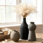 Ceramic Vase Set of 3, Nordic Minimalist Multicolor Vases Home Decor, Rustic Farmhouse Decor Pottery Vases for Bouquet Pampas Grass Dried Fresh Flowers, Living Room, Kitchen, Bedroom, Entryway Mantel