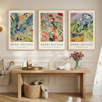 Large Framed Matisse Wall Art for Living room, Set of 3 Colorful Abstract Landscape Canvas Artwork for Walls, Retro Vintage Matisse Famous Paintings Prints Pictures for Bedroom, Hallway Home Office, Total Size 30x60