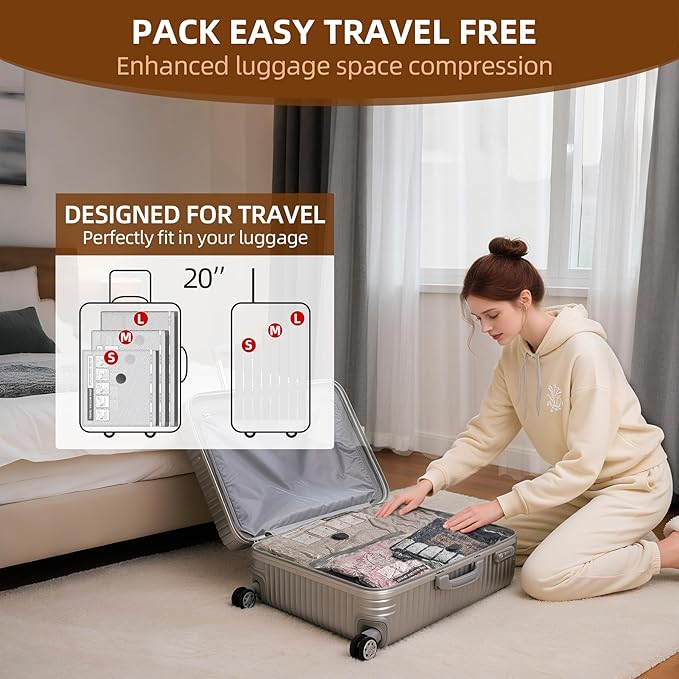 18 Pack Travel Vacuum Bags for Clothing,Compression Seal Packing Cubes for Suitcase Backpack,Vacuum Seal Bags for Clothing,Carry-on Size Space Saver Storage Bags 80% for Travel & Home（No pump）