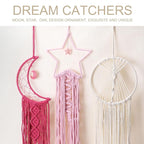 MECCANIXITY Macrame Dream Catchers, Pink Handmade Star Design Woven Cotton Dream Catcher Wall Hanging for Home Bedroom Decoration Ornament Craft Gift