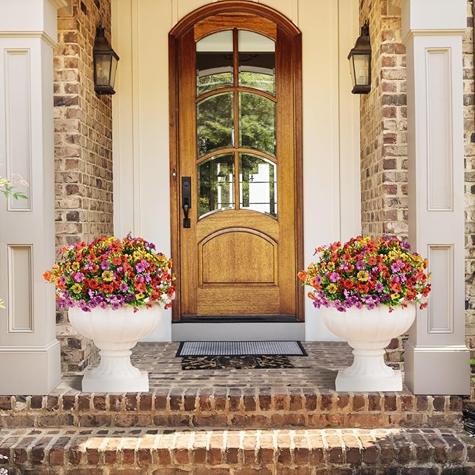 INQCMY Artificial Flowers for Outdoors Faux Plants Outdoor Fake Flowers Spring Decoration,12 Bundles Faux Silk Colorful Daisy Realistic UV Resistant for Outside Home Planter Window Porch Patio Yard