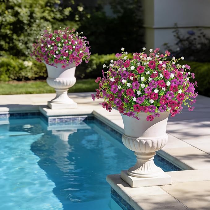 Artificial Flowers for Outdoors Spring Decoration, 12 Bundles Fake Flower Daisy with Realistic Eucalyptus Leaves, Faux Plants for Greenery Boxwood Porch Patio Garden Pot Lawn
