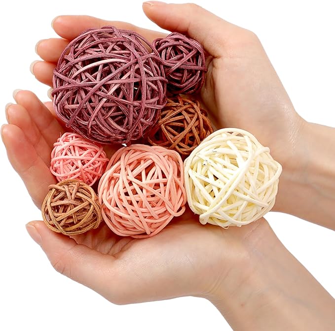 Patelai 36 Pcs Wicker Rattan Balls Decorative Balls for Vase Centerpiece Bowls Orbs Filler for Home Decor,4 Sizes(Boho,2.4'',2'',1.6'',1.2'')