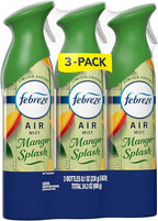 Febreze Air Mist, Air Freshener Spray, Odor Fighting Room Spray, Deodorizer for Home Bathroom Kitchen Office Apartment Dorm Room Classroom, Mango Splash Scent, 8.1oz (Pack of 3)