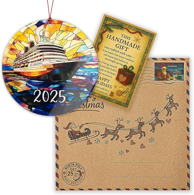 Cruise Ship Ornament, Travel Christmas Ornaments, Family Vacation Keepsake Ornament Gift for Cruise Lover, Hanging Christmas Tree Decor for Travelers, Holiday Keepsake for Ocean Adventure Fans