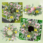 8 Pcs 9" Mini Spring Summer Flowered Wreath Floral Wedding Candle Rings Wreaths Kitchen Cabinet Wreaths with Ribbon for Pillars Wedding Table Centerpiece Farmhouse Party Home Door All Seasons Decor