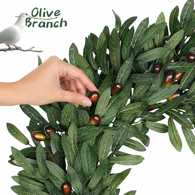 Olive Eucalyptus Wreaths for Front Door 22 Inch, Artificial Waterproof Green Olive Branch Wreath with Berry for Home Outdoor Indoor Farmhouse Window Spring Summer All Seasons