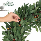 Olive Eucalyptus Wreaths for Front Door 22 Inch, Artificial Waterproof Green Olive Branch Wreath with Berry for Home Outdoor Indoor Farmhouse Window Spring Summer All Seasons
