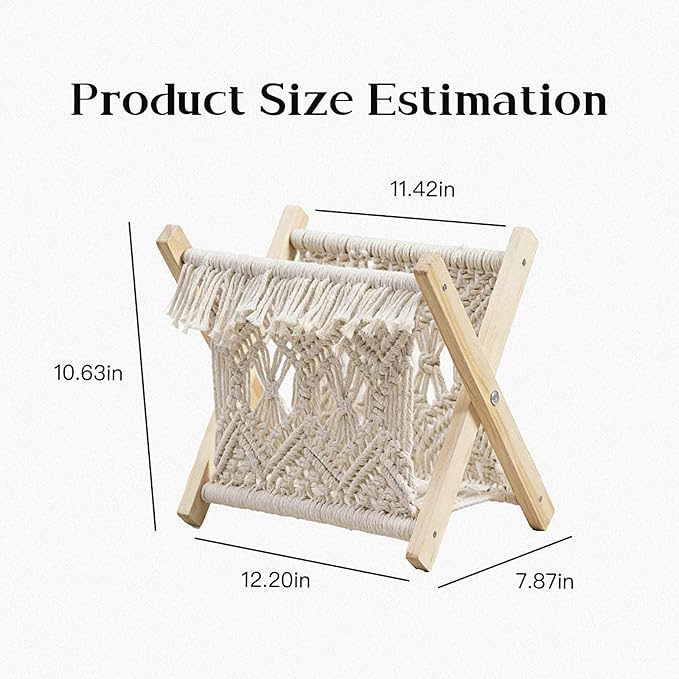 Woven Magazine Rack & Boho Basket Foldable Living Room & Bedroom Storage & Decor 2-in-1