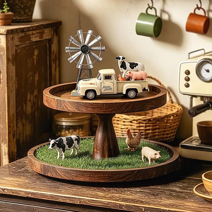 Huray Rayho Farmhouse Metal Truck Table Decor,with Eggs Bacon Milk, Long-Lasting Printing, Vintage Centerpiece Decoration for Home Office Bathroom Shelf Tiered Tray, Gifts Packaging for Women Mom
