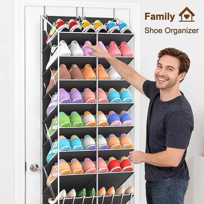 20-30 Pairs Over the Door Shoe Organizer, Clear Pockets Hanging Shoe Storage for Closet, 10-Tier Door Shoes Rack, Handing Shoes Holder Fit All the Family's Sneakers, Boots, Heels, Dark Grey