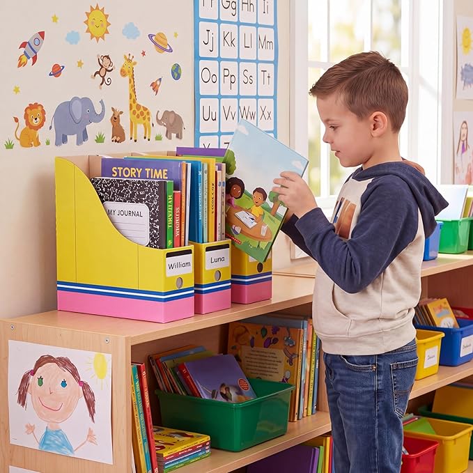 Resurhang 24 Pcs Cardboard Magazine Holders Pencil Book Bins for Classroom Magazine File Storage Box with Label Stickers for Desk Shelves School Classroom Home Office Supplies