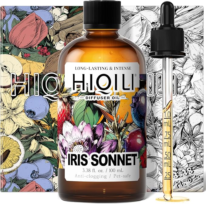 HIQILI Iris Sonnet Diffuser Oil, Elegant Floral Fruity Scent, Water Soluble for Car Air fresheners, Reed Diffuser, Relaxing & Cozy - 3.38 Fl Oz