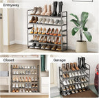 SNTD Shoe Rack - Expandable Shoe Organizer for Closet, Adjustable Metal Shoe Shelf Storage, Stackable Long Shoe Stand Holder for Garage, Entryway, Door Entrance (Grey, 4-Tier)