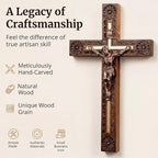 Woodvio - Hand carved wooden wall cross, Catholic crucifix