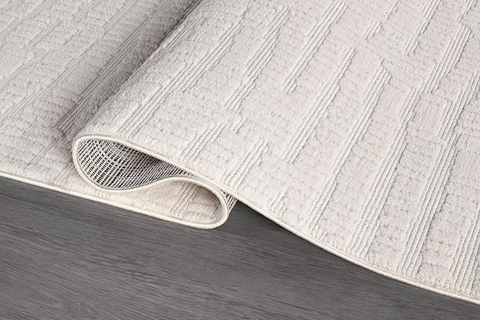 Modern Micro Loop Indoor Area Rugs for Living Room Bedroom Kitchen Geometric Pebble White 5x7 Luxury Durable Low and High Pile Non-Shedding Stain Resistant Soft Area Carpet 5 x 7