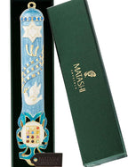 Matashi Hand Painted Light Blue Enamel Mezuzah Case Embellished with Star of David, Peace Dove, and Priestly Hoshen Breastplate with Blue Crystals - Jewish Home Door Decor, Housewarming Judaica Gift