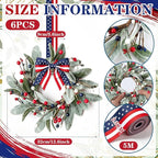 6 PCS Patriotic 4th of July Hanging Wreaths for Cabinets Small Independence Day Wreaths for Front Door with Red White Blue Berries & Lamb's Leaves Memorial Day Labor Day Mini Wreath for Home Decor