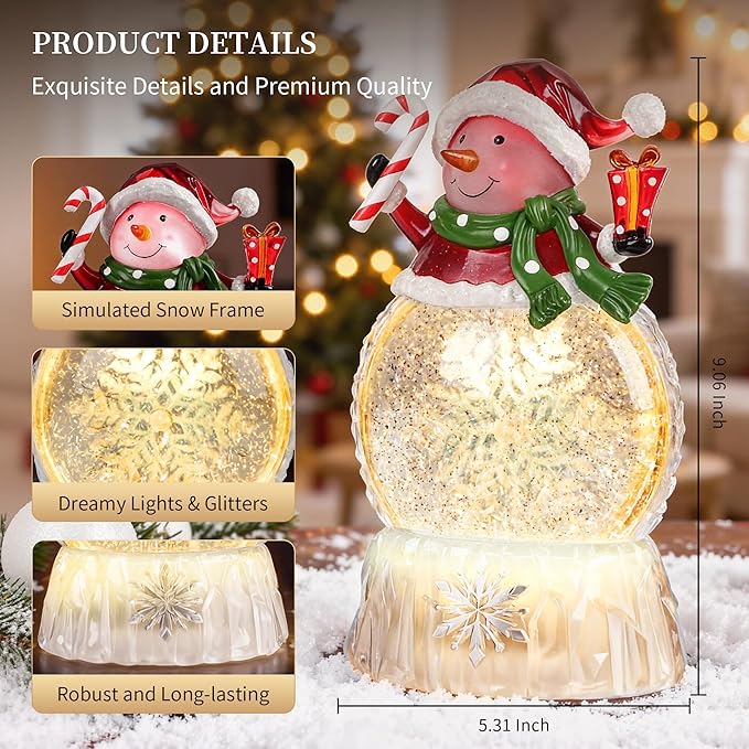 Musical Snow Globe,Lighted Snowman Snow Globes, LED Lights and Swirling Glitter, Christmas Snow Globes Music Box, Decoration for Adults and Kids.