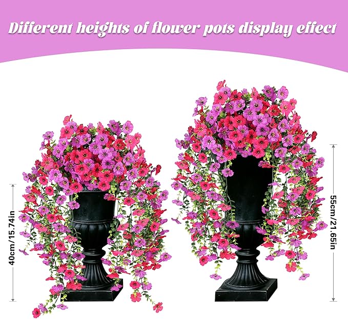 Artificial Flowers for Outdoors, UV Resistant 2 Bundles Fake Silk Flowers for Outside, Realistic Faux Plants for Hanging Baskets, Planters - Porch, Patio, Yard Décor (Mix)