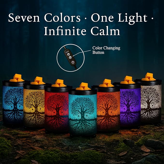 Leyoue Electric Wax Melt Warmer PTC Heating Plate with 7 Colors LED Changing Light Wax Warmer Fragrance Warmer for Home Office Gifts & Decor(Life Tree)
