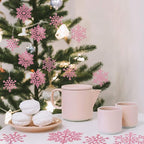 Whaline 40Pcs Pink Glitter Snowflake Winter Snowflake Ornaments Christmas Hanging Decorations with 197 Inches Silver Rope for Wedding Birthday Home Xmas Tree Window Door Accessories