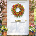 Spring Summer Wreaths for Front Door,22 Inch Artificial Spring Summer Poppy Flower Wreath with Wildflowers,Eucalyptus Leaves for Indoor Outdoor Wall Porch Festival Farmhouse Home Holiday Decor.