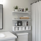WOPITUES Floating Shelves for Wall 24 inch with Cube Shelf, Wall Shelves with Metal Rail for Bathroom Decor, Bathroom Organizers and Storage, Over Toilet Shelves, Toilet Paper-White