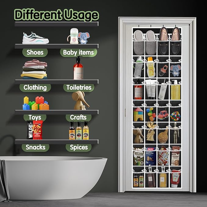 28 Compartment Over the Door Shoe Organizer, Breathable Mesh Large Shoe Rack for Closet Storage, Space Saving Hanging Shoe Holder with Reinforced Hooks (Fits Men & Women,Black-01)