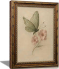 Vintage Gold Framed Wall Art, Retro Butterfly and Pink Flower Oil Painting Canvas Prints, Beige Insect Picture, Rustic Farmhouse Moth Cottagecore Poster Artwork for Living Room Bedroom Bathroom
