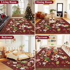 U'Artlines 6x9ft Red Christmas Area Rug Floral Rugs for Living Room,Non Slip Washable Rug Indoor Low Pile Floor Red Carpet for Bedroom, Dining Room,Classroom,Farmhouse,Office