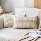 MIULEE Pack of 2 Corduroy Decorative Lumbar Throw Pillow Covers 22x14 Inch Soft Boho Striped Pillow Covers Modern Farmhouse Home Decor for Sofa Living Room Couch Bed Cream White