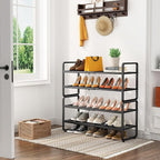 SNTD Shoe Rack - Expandable Shoe Organizer for Closet, Adjustable Metal Shoe Shelf Storage, Stackable Long Shoe Stand Holder for Garage, Entryway, Door Entrance (Black, 4-Tier)
