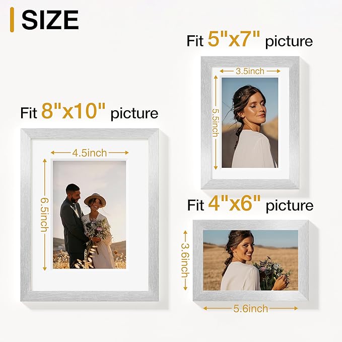 Vittanly Picture Frames Set of 10, Picture Frames Collage Wall Decor with Two 8x10, Four 5x7, and Four 4x6 Photo Frames, Gallery Wall Frame Set for Wall or Tabletop Display, Silver