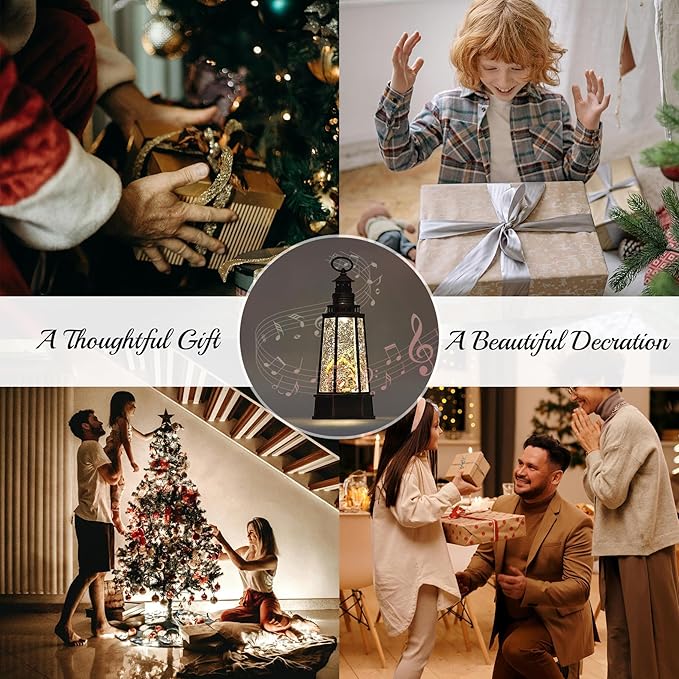 13.5'' Christmas Nativity Snow Globe, Retro Lighthouse Style Musical Lighted Water Lantern, Decoration with Swirling Glitter, USB Powered and Battery Operated, Xmas Home Décor Gift