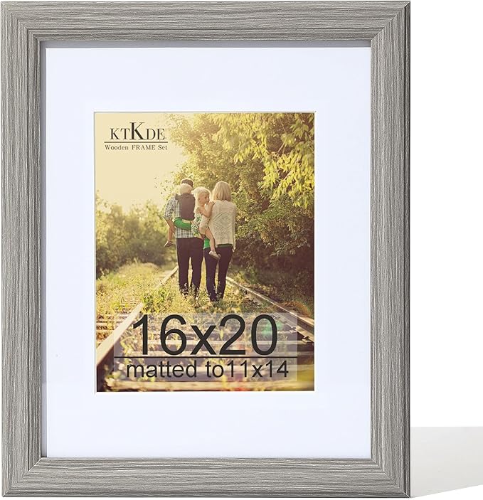 KTKDE 16x20 Picture Frame Real Glass,Poster frame Display Pictures 11x14 with Mat or 16x20 Without Mat, Modern Style Wood Composite Frame,Gallery Wall Frame Wooden Grey，best gift