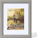 KTKDE 16x20 Picture Frame Real Glass,Poster frame Display Pictures 11x14 with Mat or 16x20 Without Mat, Modern Style Wood Composite Frame,Gallery Wall Frame Wooden Grey，best gift